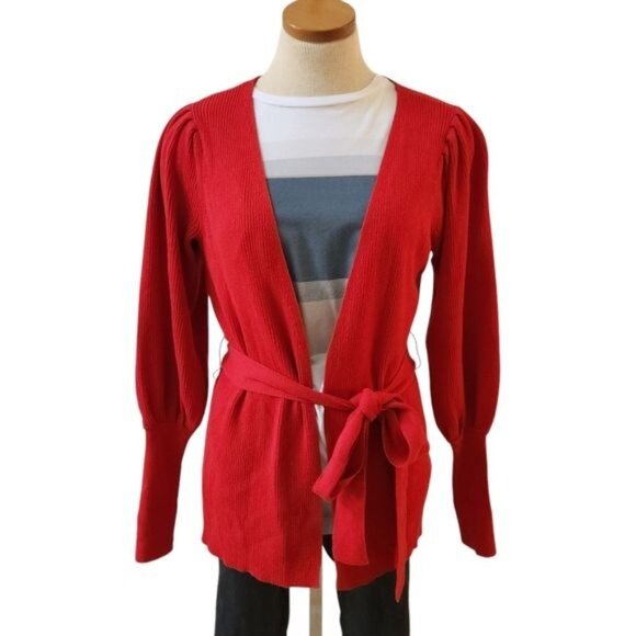 Cabi Sweater Womens Red Cardigan Cabaret Ribbed Cotton Balloon - Picture 5 of 13